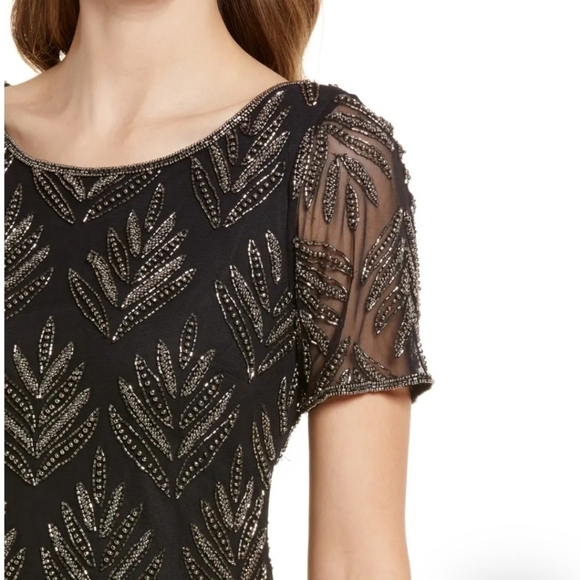 Pisarro Nights Black Beaded Cocktail Embellished Sheath Dress Size 12 - Picture 4 of 14